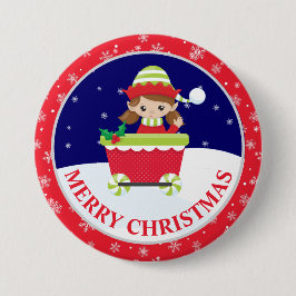 かわいい女の子の小妖精や小人と雪のシーンのクリスマス 缶バッジ
