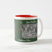 かわいい女の子の小妖精や小人ツリーのクリスマスパーソナライズされた写真 ツートーンマグカップ (正面右)
