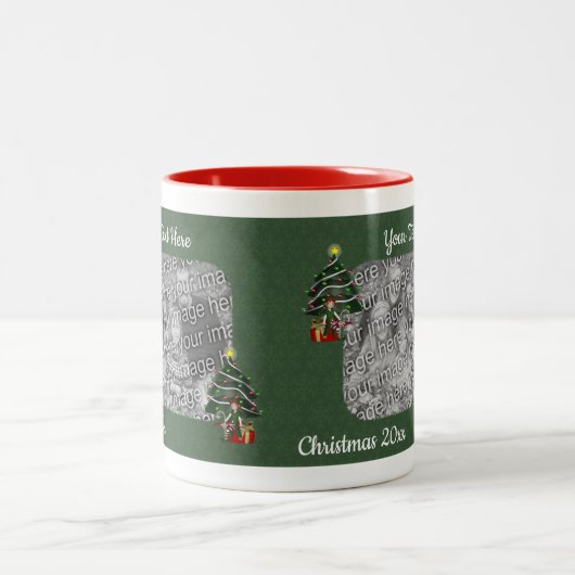 かわいい女の子の小妖精や小人ツリーのクリスマスパーソナライズされた写真 ツートーンマグカップ (中央)