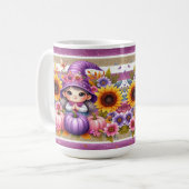 かわいい女の子の帽子と花カラフル付きカボチャ コーヒーマグカップ (正面左)