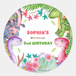 かわいい女の子の恐竜の2歳の誕生日パーティー ラウンドシール