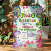 かわいい女の子の恐竜の2歳の誕生日招待状 招待状