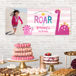 かわいい女の子の恐竜ストンプチョンプ轟音の写真誕生日 横断幕