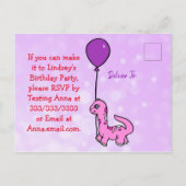 かわいい女の子の恐竜バースデーパーティ招待状 インビテーションポストカード (裏面)