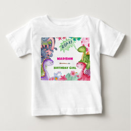 かわいい女の子の恐竜4歳の誕生日パーティー ベビーTシャツ