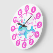 かわいい女の子の拍動アートピンクの白い時計 ラージ壁時計 (傾斜)