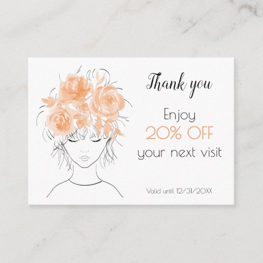 かわいい女の子の桃の水色のバラフローラ 割引カード (正面)
