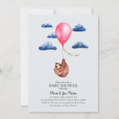 かわいい女の子の水の色のナマケモノと名前ベビーシャワー 招待状 (正面)