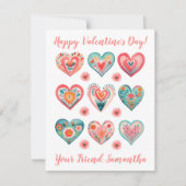 かわいい女の子の水彩画バレンタインハート ノートカード (正面)