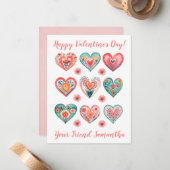 かわいい女の子の水彩画バレンタインハート ノートカード (正面/裏面インサイチュ)