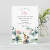 かわいい女の子の水色アヒル誕生日パーティー 招待状 (スタンド正面)