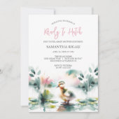 かわいい女の子の水色アヒル赤ちゃんシャワー 招待状 (正面)