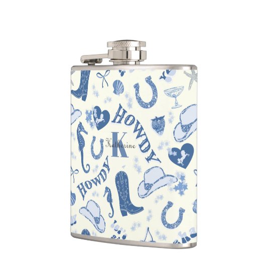 かわいい女の子の海岸カウガールネームモノグラム フラスク (左)