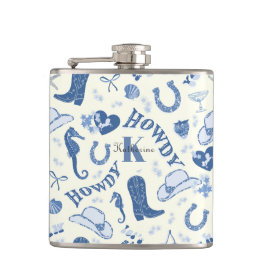 かわいい女の子の海岸カウガールネームモノグラム フラスク