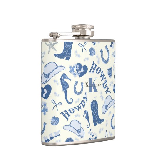 かわいい女の子の海岸カウガールネームモノグラム フラスク (右)