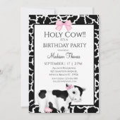 かわいい女の子の牛プリント誕生日パーティーの招待 招待状 (正面)