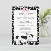 かわいい女の子の牛プリント誕生日パーティーの招待 招待状 (スタンド正面)