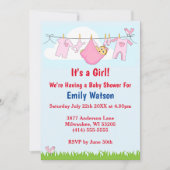 かわいい女の子の物干しハートボホベイビーシャワー 招待状 (正面)