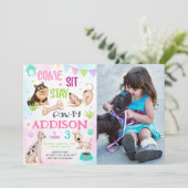 かわいい女の子の犬の誕生日ポーティ写真 招待状 (スタンド正面)