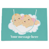 かわいい女の子の男の子がメッセージを加える ラージペーパーバッグ (正面)