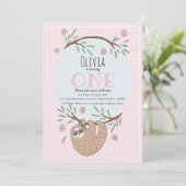 かわいい女の子の眠るナマケモノ名1st誕生日 招待状 (スタンド正面)