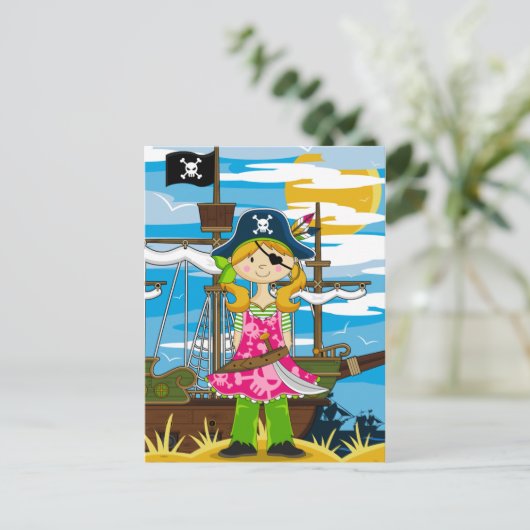 かわいい女の子の眼鏡海賊はがき ポストカード (スタンド正面)