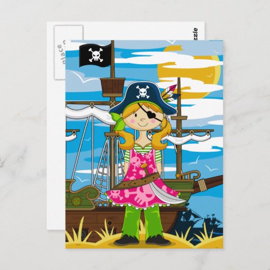 かわいい女の子の眼鏡海賊はがき ポストカード (正面/裏面)