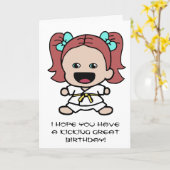 かわいい女の子の空手誕生日カード カード (黄色い花)