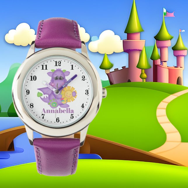 かわいい女の子の紫のドラゴン名を追加 腕時計 (クリエイターアップロード済み)