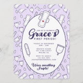 かわいい女の子の紫の生理パッドの初めての生理パーティー 招待状 (正面/裏面)