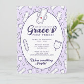 かわいい女の子の紫の生理パッドの初めての生理パーティー 招待状 (スタンド正面)