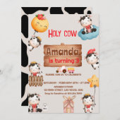 かわいい女の子の聖牛と牛のプリント誕生日 招待状 (正面/裏面)