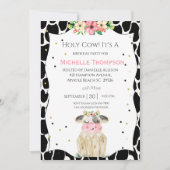 かわいい女の子の聖牛ピンクのフローラ誕生日パーティー 招待状 (正面)
