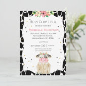 かわいい女の子の聖牛ピンクのフローラ誕生日パーティー 招待状 (スタンド正面)