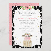 かわいい女の子の聖牛ピンクのフローラ誕生日パーティー 招待状 (正面/裏面)