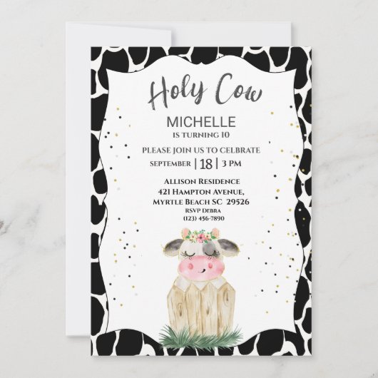 かわいい女の子の聖牛誕生日パーティーの招待状 招待状 (正面)