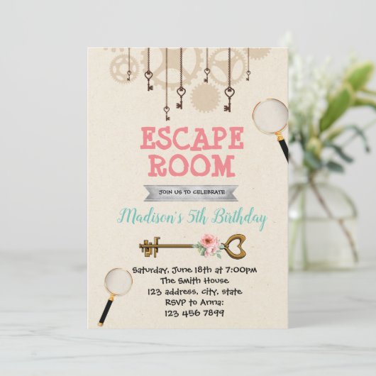 かわいい女の子の脱出部屋のパーティの招待状 招待状 (スタンド正面)