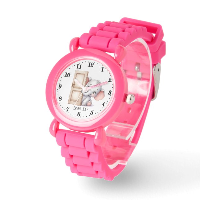かわいい女の子の覗き象の名前を追加 腕時計 (傾斜)