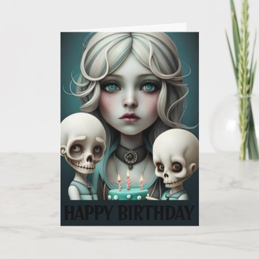 かわいい女の子の誕生日カードのスカル,ユーモア,ゴシック, emo カード (正面)