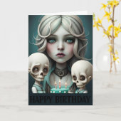 かわいい女の子の誕生日カードのスカル,ユーモア,ゴシック, emo カード (黄色い花)