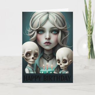 かわいい女の子の誕生日カードのスカル,ユーモア,ゴシック, emo カード