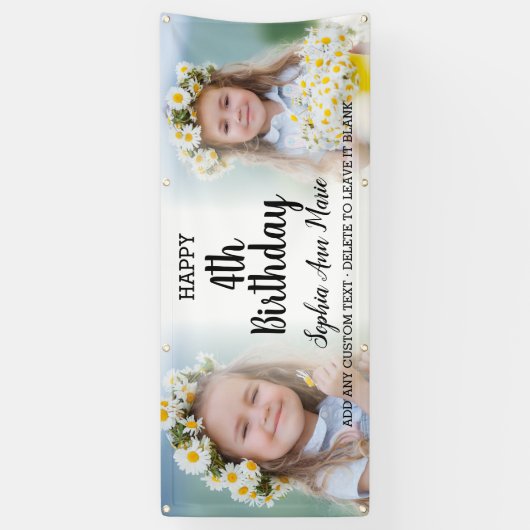 かわいい女の子の誕生日パーティー任意の年齢フォトコラージュ 横断幕 (縦)