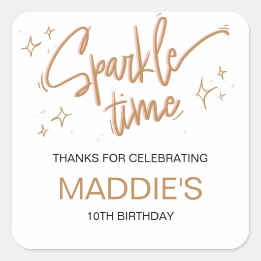 かわいい女の子の誕生日パーティー好き輝く時間 スクエアシール (正面)