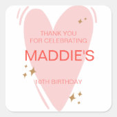 かわいい女の子の誕生日パーティー好意ピンクハート スクエアシール (正面)