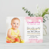 かわいい女の子の誕生日パーティー招待状ピンクの水色 招待状 (スタンド正面)