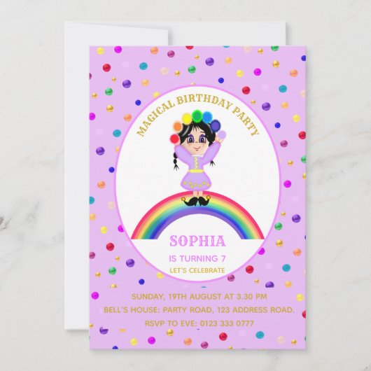 かわいい女の子の誕生日パーティー 招待状 (正面)