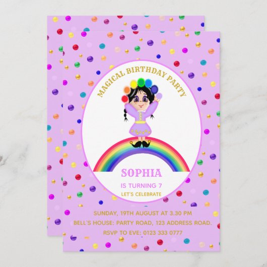 かわいい女の子の誕生日パーティー 招待状 (正面/裏面)