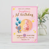 かわいい女の子の誕生日招待状 招待状 (スタンド正面)