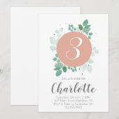 かわいい女の子の誕生日花のラウレル 招待状 (正面/裏面)