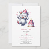 かわいい女の子の誕生日 テディベア ピンク風船 招待状 (正面)